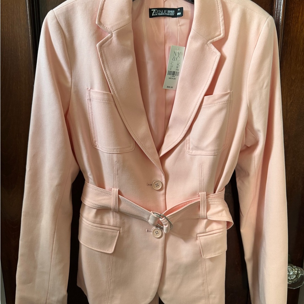 New York & Company Light Pink Belted Blazer